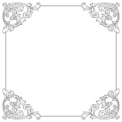Vintage baroque frame scroll ornament engraving border floral retro pattern antique style acanthus foliage swirl decorative design element filigree calligraphy vector | damask - stock vector