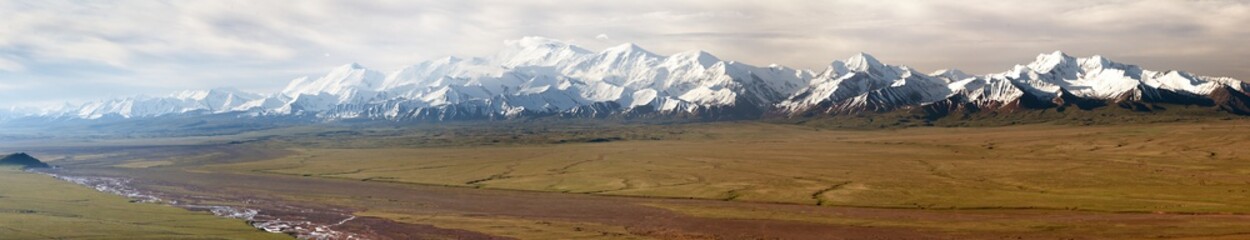 Panoramic view of Pamir mountain and Pik Lenin