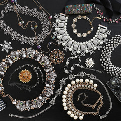 Fashion jewelry on black desk
