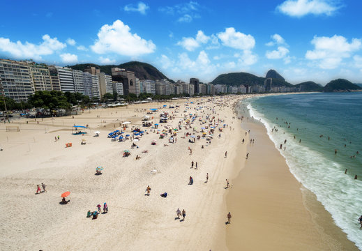 Aerial View of Crowd of People Copacabana Beach, Rio de Janeiro, Brazil