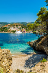 Assos on the Island of Kefalonia in Greece. View of beautiful bay of Assos village, Kefalonia island, Greece