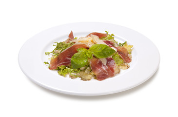 ham with cheese lettuce on a white dish 