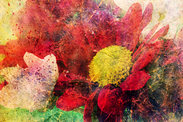 red flower and watercolor brushstrokes © abigail210986