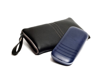 Black leather case for mobile phone and phone