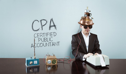 Certified public accountant concept with vintage businessman and calculator