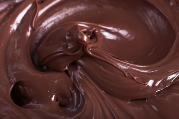 Background of thick melted milk chocolate, close-up