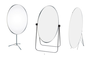 Collection of circular roll up stand on white background