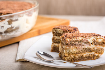 Tiramisu Cake On Plate Close Up