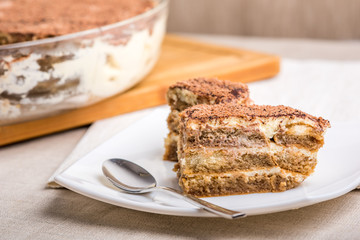 Tiramisu Cake On Plate Close Up