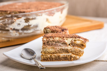 Tiramisu Cake On Plate Close Up