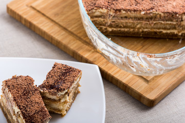 Tiramisu Cake On Plate Close Up