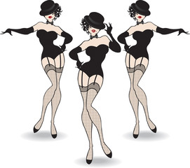 Beautiful cabaret girls pose on stage