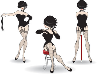 Beautiful cabaret girls pose on stage