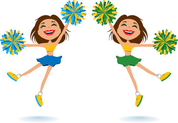 Cartoon cheerleaders show team spirt