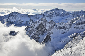 view from Lomnicky peak in Tatra Mountains Slovakia winter  - obrazy, fototapety, plakaty