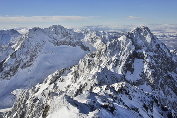 view from Lomnicky peak in Tatra Mountains Slovakia winter 