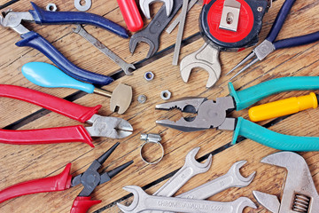 Tools on a timber floor.
