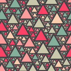 Vector Seamless Colorful Pink Teal Geomertric Triangle Shape Jumble Pattern on Dark Background