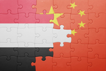 puzzle with the national flag of china and yemen
