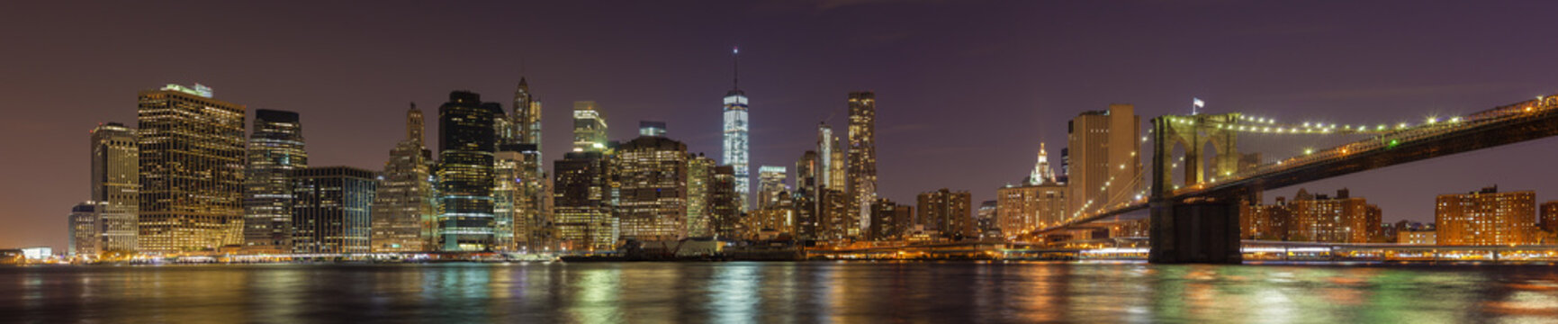 Manhattan waterfront at night, New York City, USA