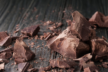 Chocolate pieces on a dark backround