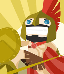 guerrero espartano con lanza y escudo - obrazy, fototapety, plakaty