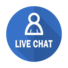 live chat blue flat desgn icon with shadow on white background