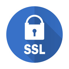ssl blue flat desgn icon with shadow on white background