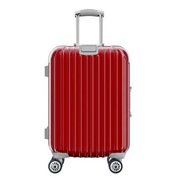 Red suitcase for travel, front view