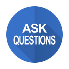 ask questions blue flat desgn icon with shadow on white background