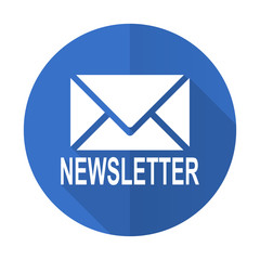 newsletter blue flat desgn icon with shadow on white background