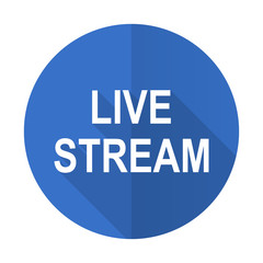 live stream blue flat desgn icon with shadow on white background