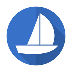 yacht blue flat desgn icon with shadow on white background