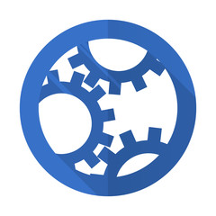 gear blue flat desgn icon with shadow on white background