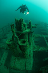 Scuba Diver and Shipwreck in Lake Michigan