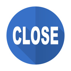 close blue flat desgn icon with shadow on white background