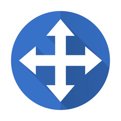 arrow blue flat desgn icon with shadow on white background