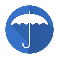umbrella blue flat desgn icon with shadow on white background