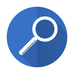 search blue flat desgn icon with shadow on white background