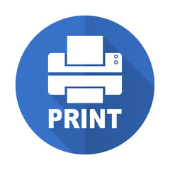 printer blue flat desgn icon with shadow on white background