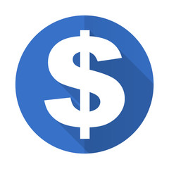 dollar blue flat desgn icon with shadow on white background