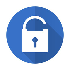 padlock blue flat desgn icon with shadow on white background