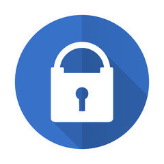 padlock blue flat desgn icon with shadow on white background