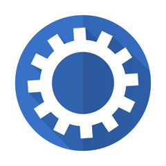 gear blue flat desgn icon with shadow on white background