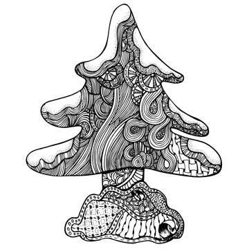 Zentangle stylized christmas tree. adult anti stress Coloring Page
