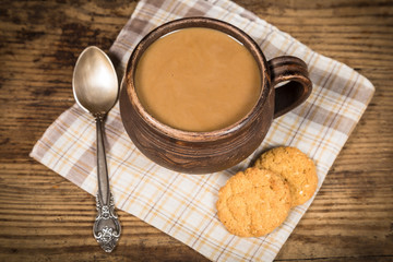 Tea or coffee cup with milk