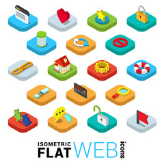 Web surfing mobile app flat 3d icons: window like favorite lock