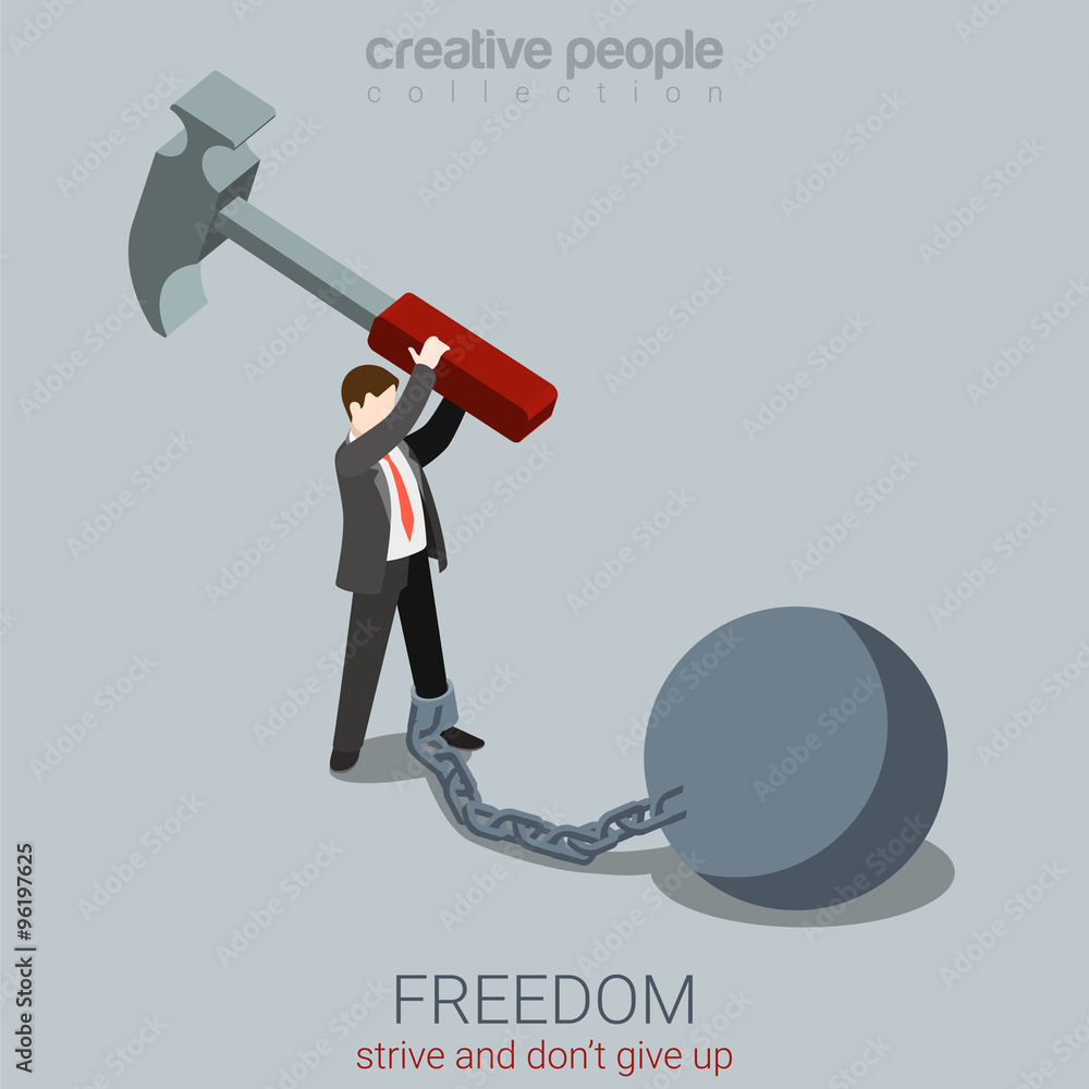 Poster flat 3d isometric vector freedom strive do not give up