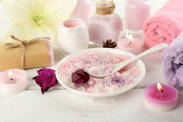 Spa composition on white wooden background