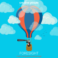 Flat 3d vector business foresight future balloon sky spyglass - obrazy, fototapety, plakaty